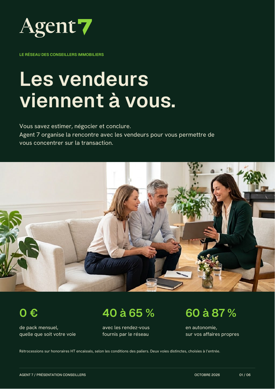 Couverture de la brochure Agent 7 destinée aux conseillers immobiliers